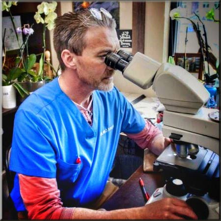 Doctor Ryan Cole al microscopio